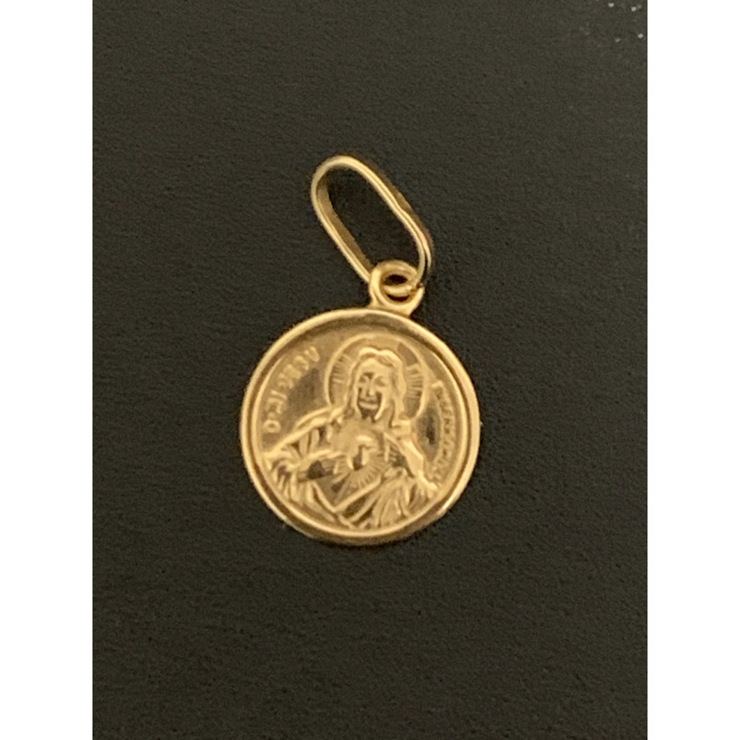 18K Gold Pendant Round Jesus Christ 0.62 grams Very Small - Rafant