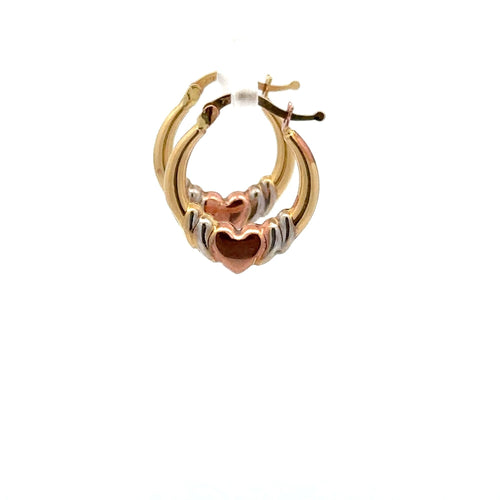 18K Gold Earrings Hoops Heart Tricolor 1.10 grams Small - Rafant
