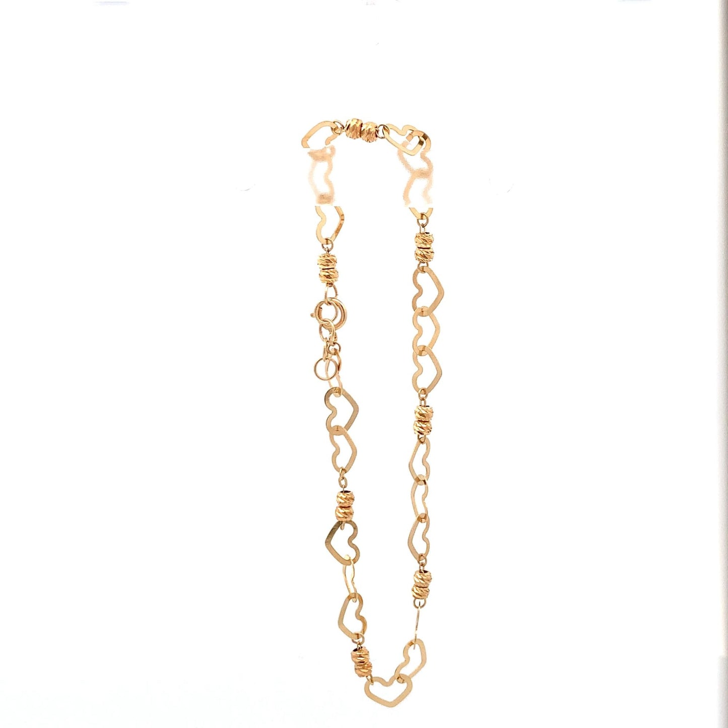 18K Yellow Gold Bracelet Heart Beads 2.46 grams 7.5 inches - Rafant