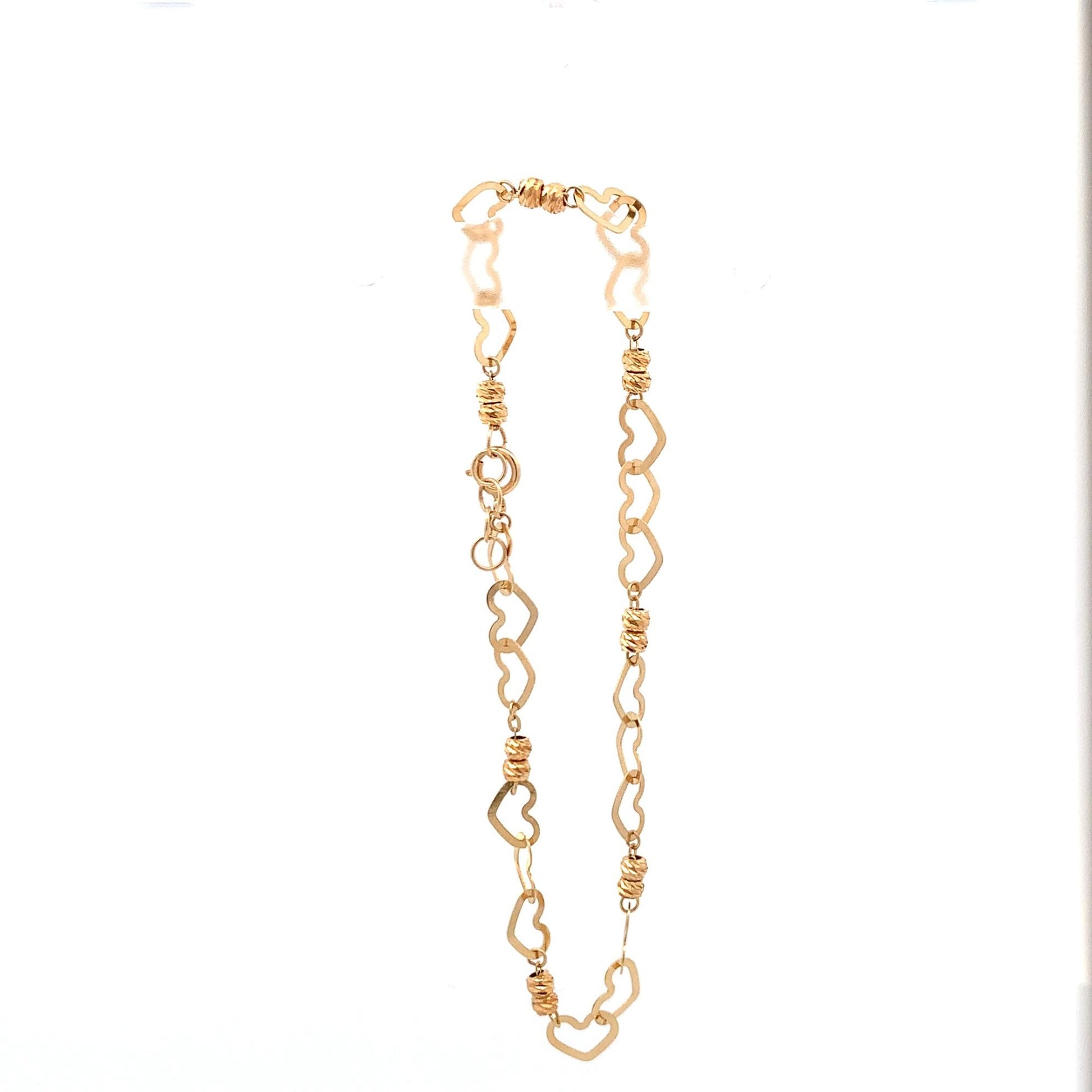 18K Yellow Gold Bracelet Heart Beads 2.46 grams 7.5 inches - Rafant