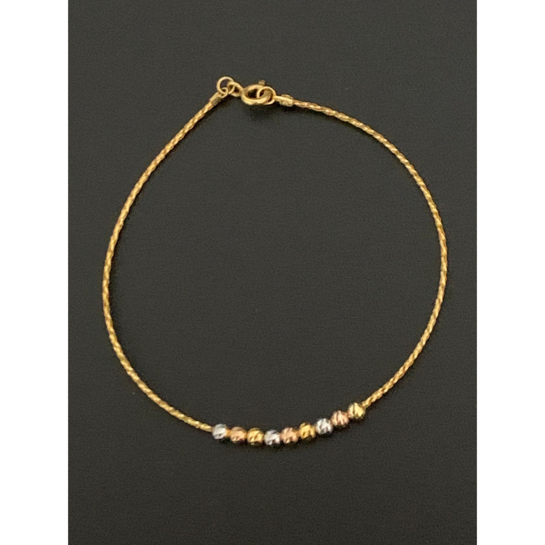 18K Gold Bracelets Beaded Tricolor Yellow White Rose Size 7 inches 1.29 grams - Rafant