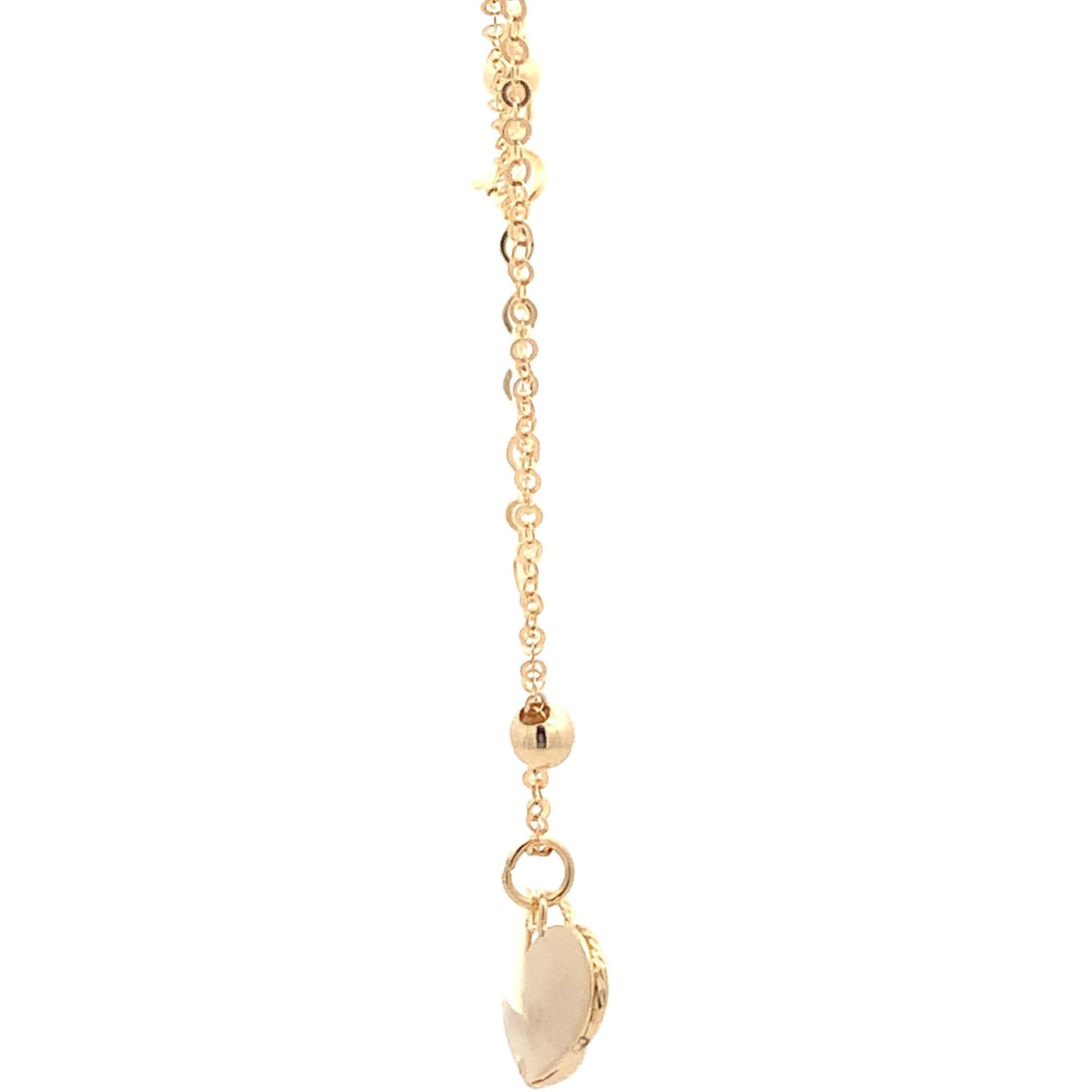 18K Yellow Gold Necklace Chain 16.75 " plus one inch extension Pendant Heart Beads 3.32 grams - Rafant
