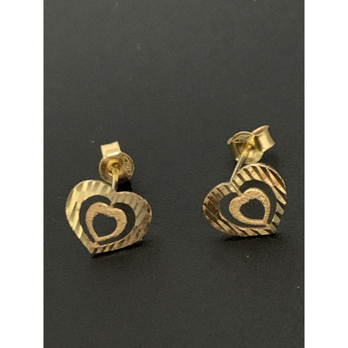 18K Gold Earrings Stud Heart 1.10 grams - Rafant