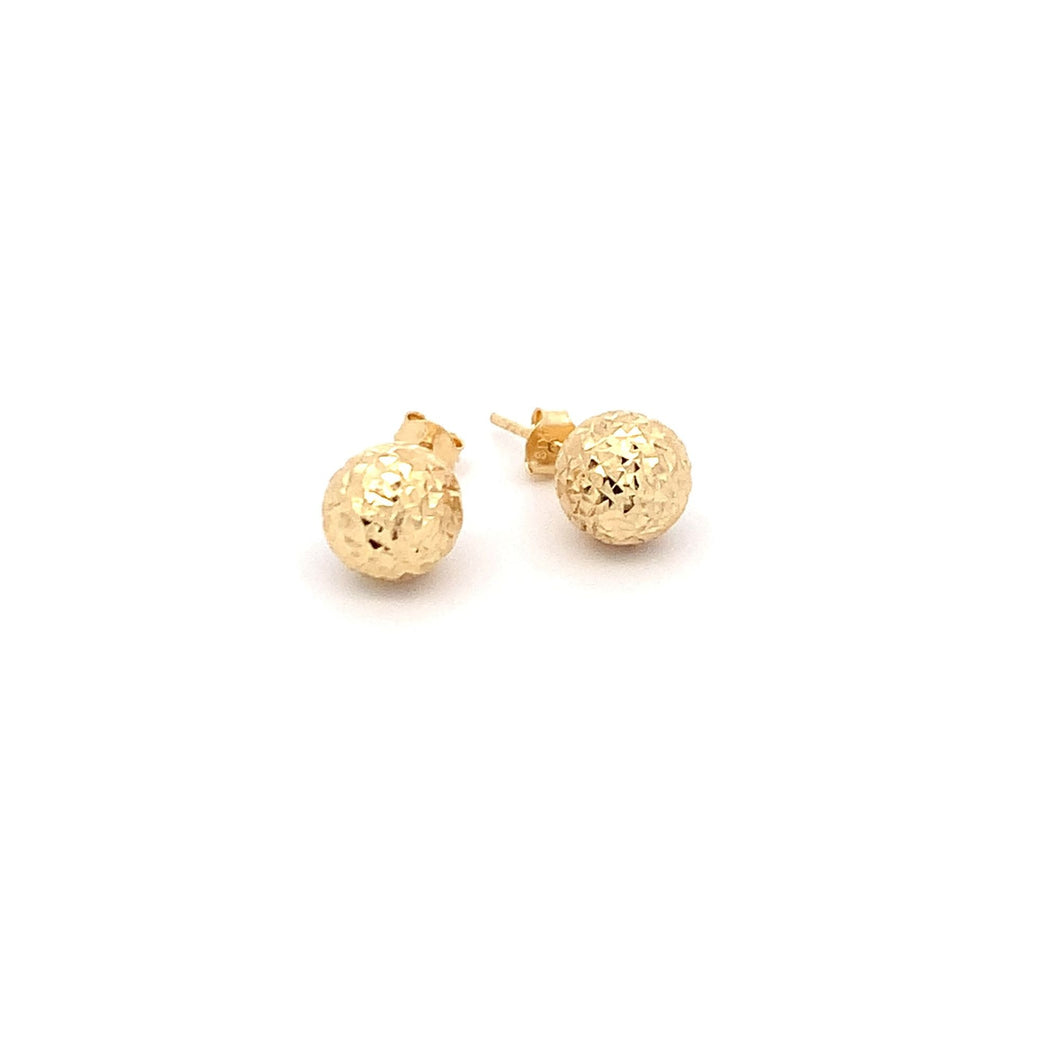 18K Yellow Gold Earrings Stud Ball Textured 1.44 grams - Rafant