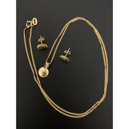 18K Gold Necklace Chain 17.75 inches Round Circle Pendant with Earrings Set 1.81 grams - Rafant