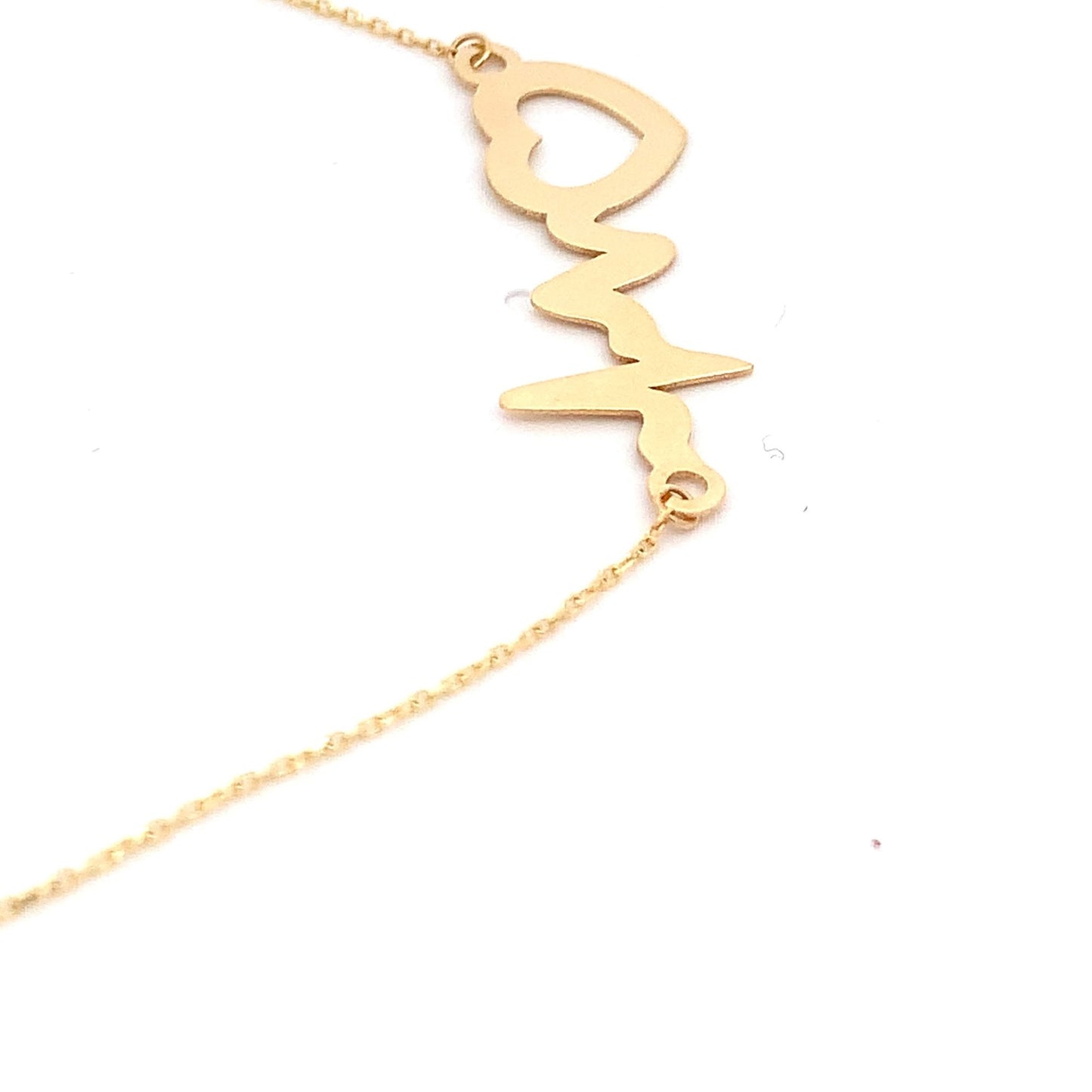 18K Yellow Gold Necklace Chain Heart beat 15 inches 2.59 grams - Rafant