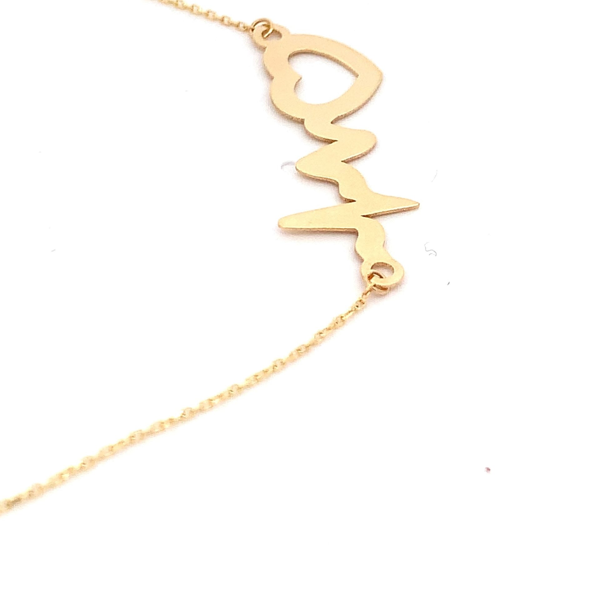 18K Yellow Gold Necklace Chain Heart beat 15 inches 2.59 grams - Rafant