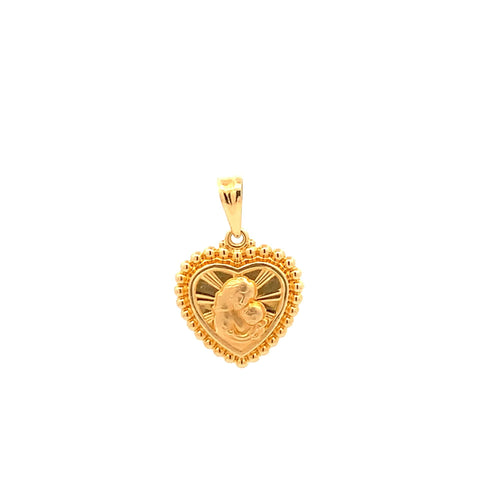 18K Yellow Gold Pendant Heart Mother Mary Religious 1.51 grams - Rafant