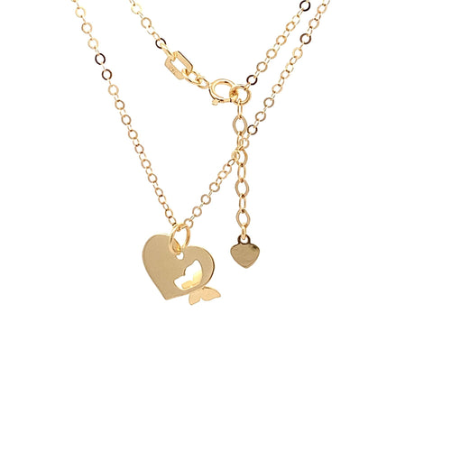 18K Yellow Gold Necklace Chain 17 inches Pendant Heart plus 0.75 inches Extension - Rafant