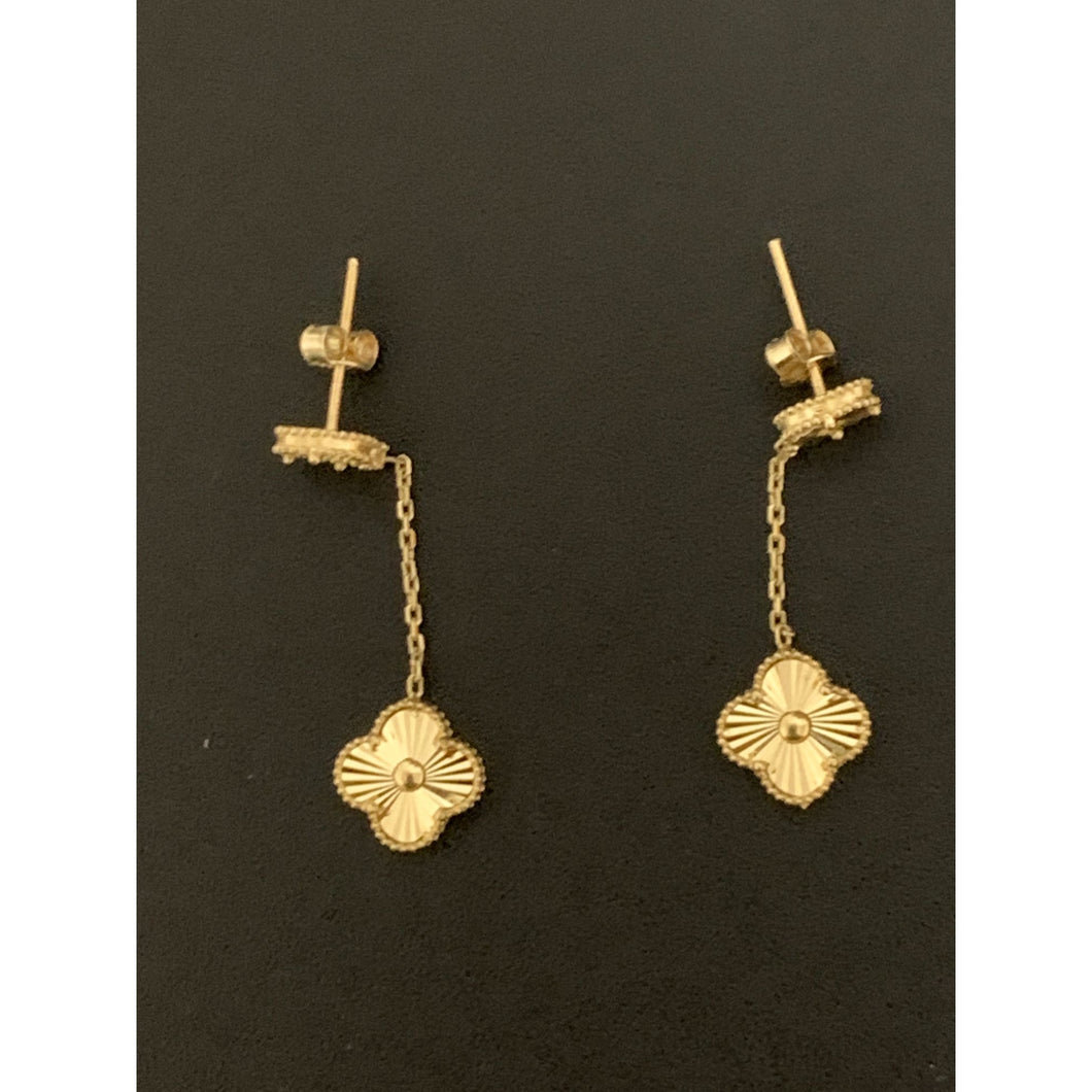 18K Gold Earrings Clover Post Dangling 2.91 grams - Rafant