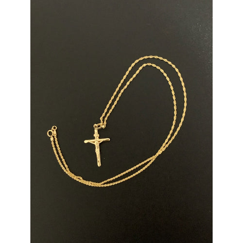 18K Gold Necklace Chain 17.50 inches with Cross Pendant 1.57 grams - Rafant