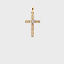 Load and play video in Gallery viewer, 18K Gold Pendant Cross  Religious Tricolor White Rose Yellow 1.14 grams
