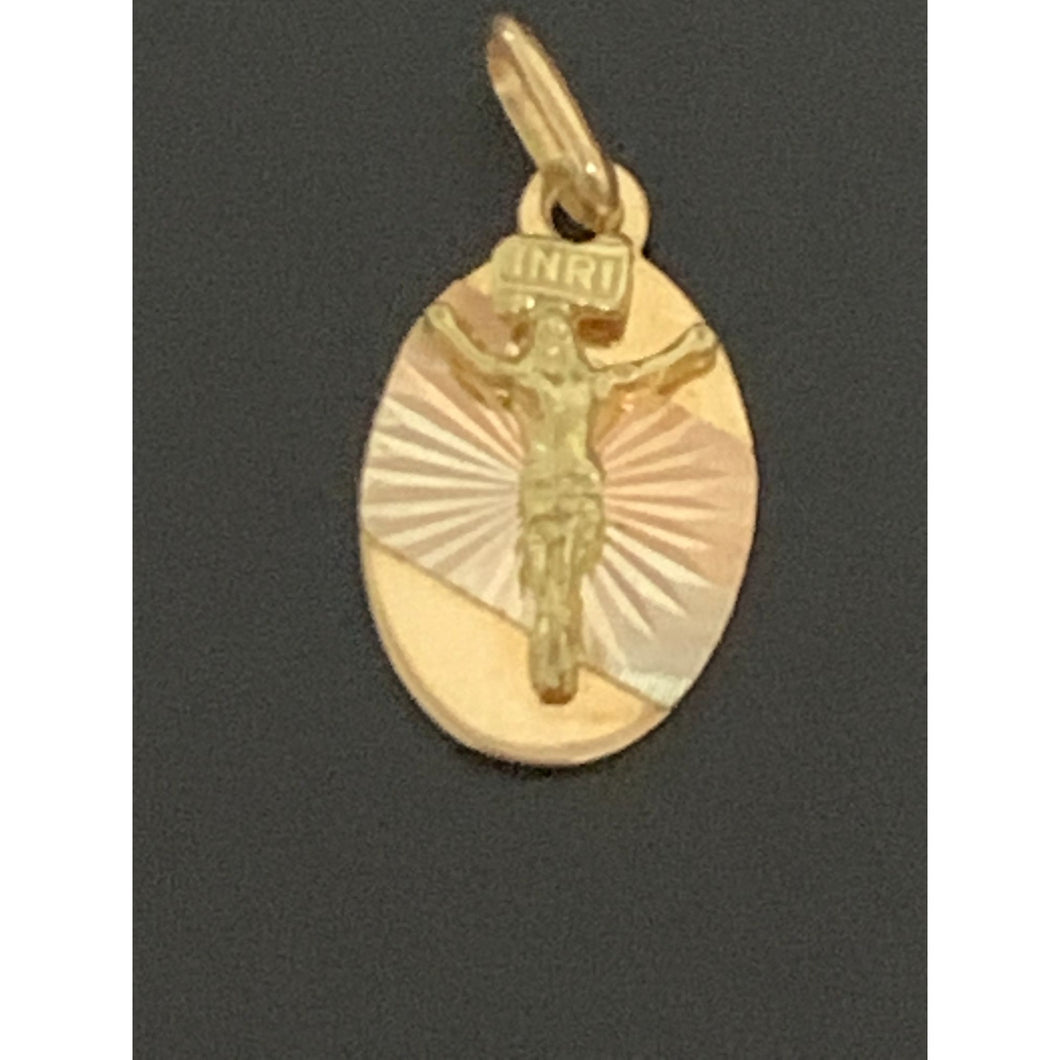 18K Gold Pendant Oval Jesus Christ White Yellow Rose Gold 1.73 grams with Defects - Rafant