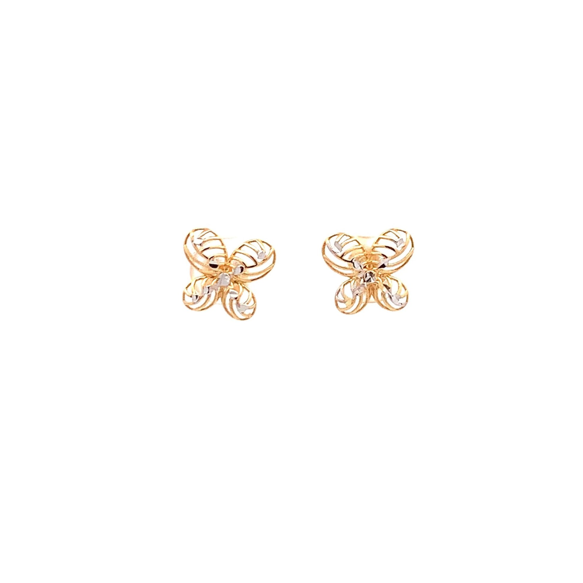 18K Gold Earrings Flower Yellow White 1.27 grams - Rafant