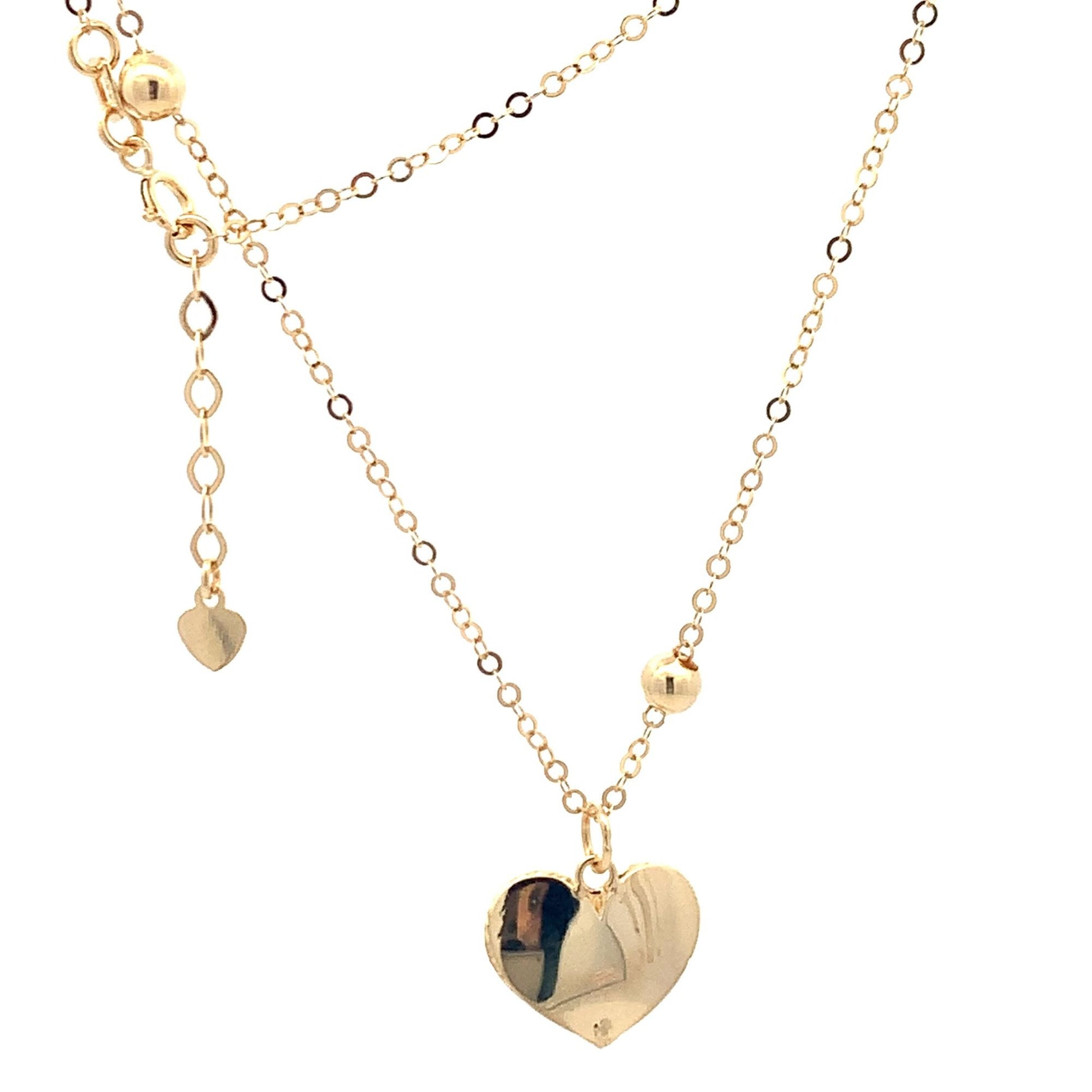 18K Yellow Gold Necklace Chain 16.75 " plus one inch extension Pendant Heart Beads 3.32 grams - Rafant