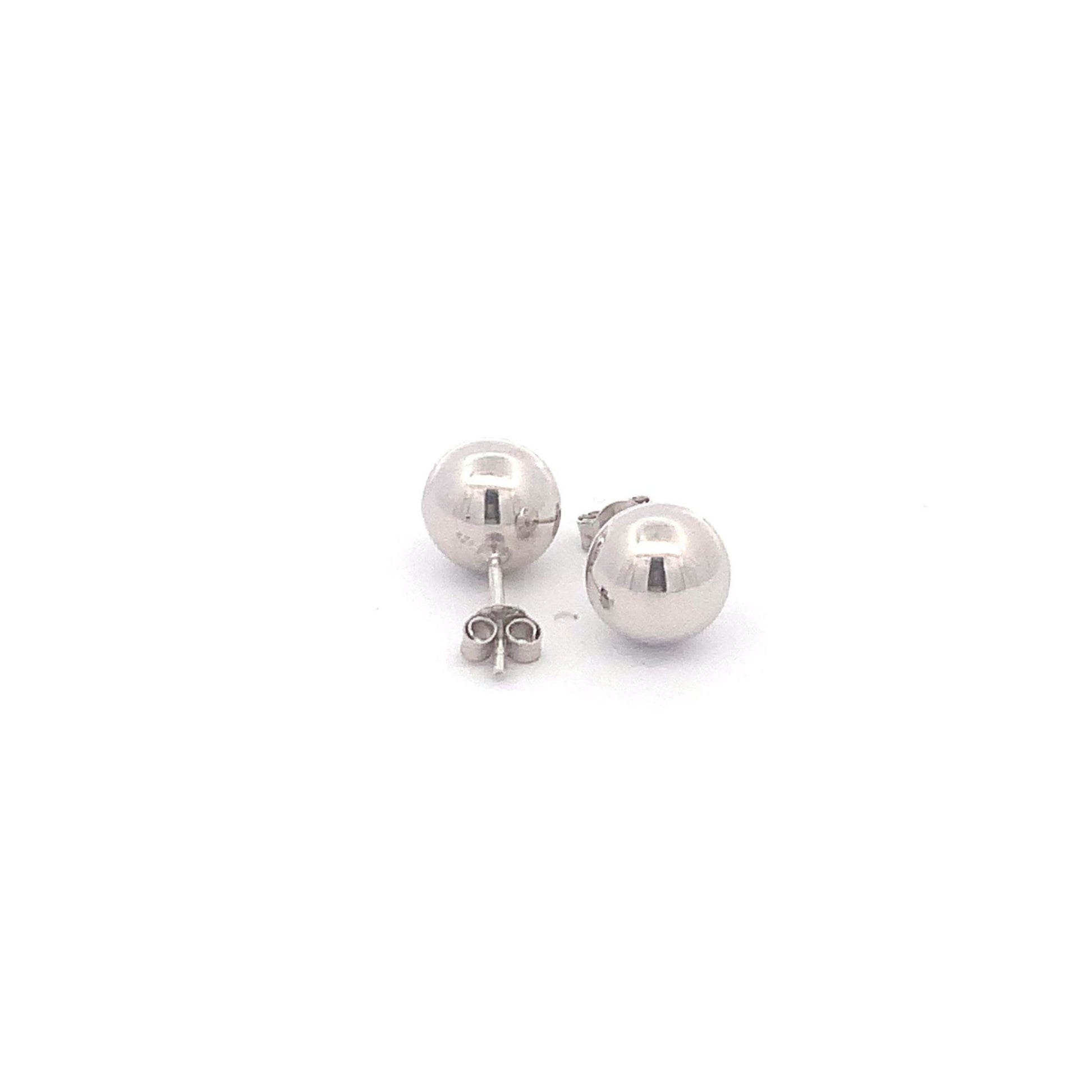 18K White Gold Earrings Stud Balls Polished 1.63 grams - Rafant