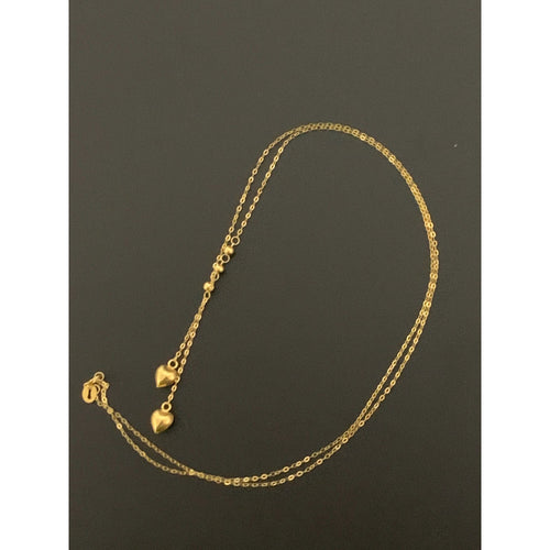 18K Gold Necklace Chain 18 inches with Puffed Heart Charms Beads 1.15 grams - Rafant