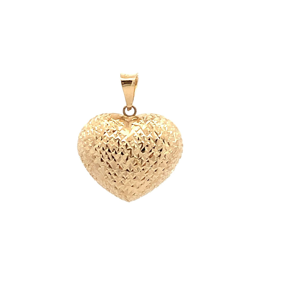 18K Yellow Gold Pendant Puffed Heart Textured 1.67 grams - Rafant