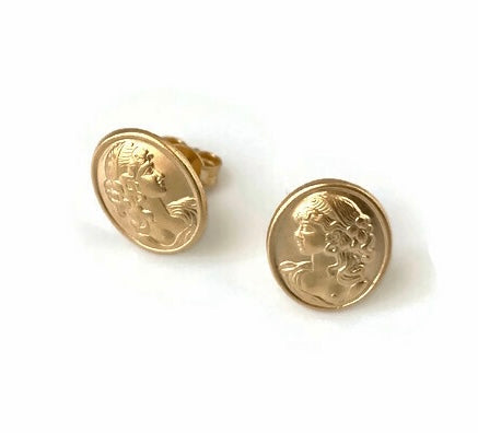 New Real 18K Saudi Gold Oval Stud Earrings - Rafant