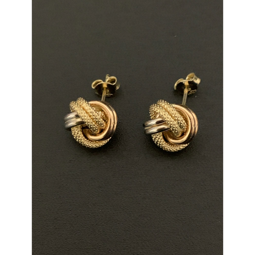 18K Gold Earrings Stud Knot White Yellow Rose Gold - Rafant