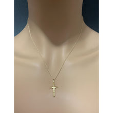 Load image into Gallery viewer, 18K Saudi Gold Necklace Rolo Chain 17.50" w/ Cross Pendant - Rafant
